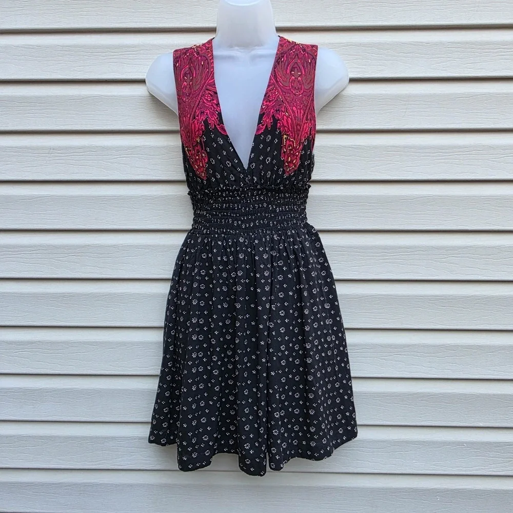 Free People Walking Through My Dreams Dress XS Black Boho Mini Cutout Back